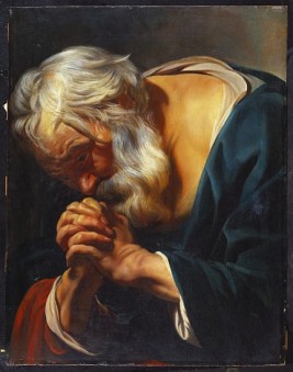 CH376999 The Penitent St. Peter (oil on panel) by Jordaens, Jacob (1593-1678); 64.2x49.5 cm; Private Collection; Photo © Christie's Images; Flemish, out of copyright